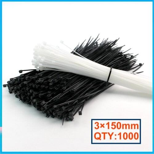 3*150mm 1000Pcs/Pack Self-locking Nylon Cable Tie Plastic Black/White Zip Ties Wrap Tie 1.9mm Width