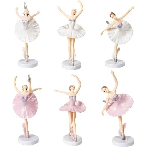 3pcs Dancing Girl For Birthday Cake Dancer Ballet Figurines Plastic With Pedestal White Pink Ballerina Dessert Table Decoration