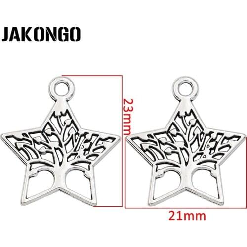 30pcs Antique Silver Plated Star Tree of Life Charm Pendants for Bracelet Jewelry Making Accessories DIY Craft 21x23mm