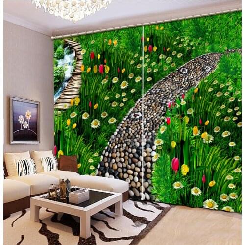 3D Curtain Window Blackout Curtains Grass stone path Curtains For Bedroom Home Decor Decoration 3D Curtain