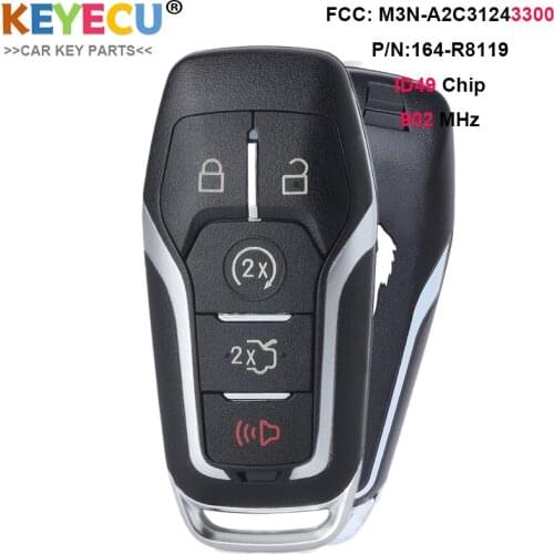 KEYECU Smart Prox Remote Key Fob for Ford Mustang 2015 2016 2017 2018 - 902MHz - FCC: M3N-A2C31243300 P/N:164-R8119 ID49 Chip