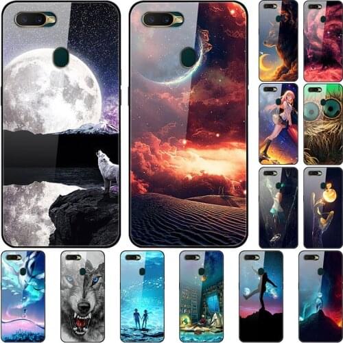 Case For OPPO A7 Back Phone Cover Black TPU Silicone Bumper With Tempered Glass