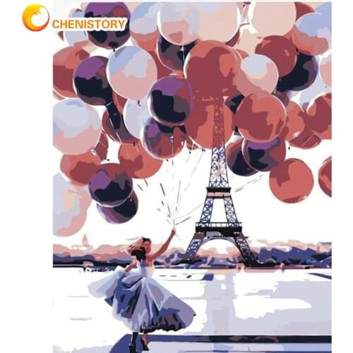 CHENISTORY Painting By Numbers 40x50cm Frame Girls With Balloon Figure Picture Handmade Frame On Canvas Home Decoration Paint