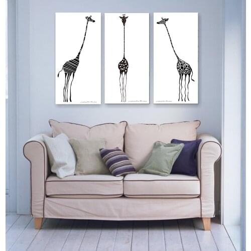 Black and White Giraffe Cute Fashion Pictures Cartoon Poster Animal Single Color Canvas Painting For Kids Room HD Unstertched