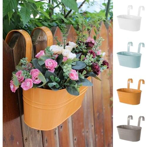 1pcs Colorful Hanging Flower Pots Metal Iron Balcony Garden Plant Planter With Detachable Hook For Home Decor