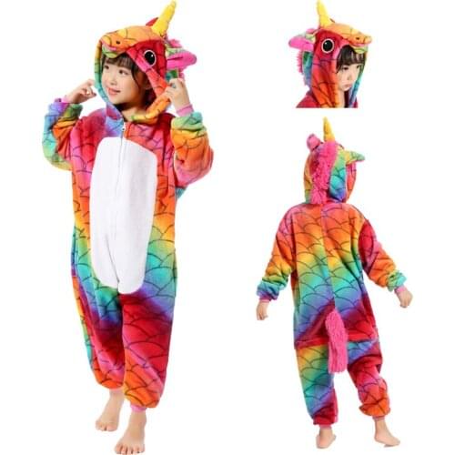 Kids Kugurumi Onesie Animal Costume Flannel Soft Whole Pajama One Piece Boy Girl Child fish scale unicorn Winter Sleep Suit