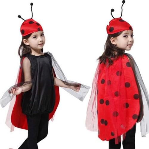 Children Girls Red Ladybug Cosplay Costume Ladybird Cloak Antenna Hat Clothing Party halloween costume for kids Christmas