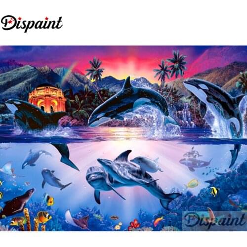 Dispaint Full Diamond "Animal dolphin" DIY 5D Diamond Painting Cross Stitch Home Decor Picture Of Rhinestone Handmade A25841
