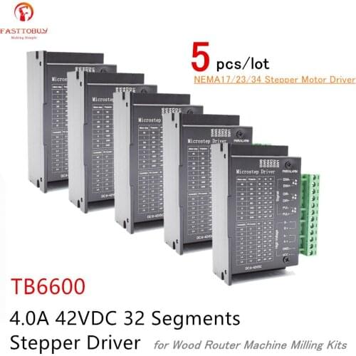 5pcs NEMA17/23/34 Stepper Motor Driver TB6600 Upgraded Version 0.5-4.0A 9-42VDC 32 Segments for Wood Router Machine Milling Kits