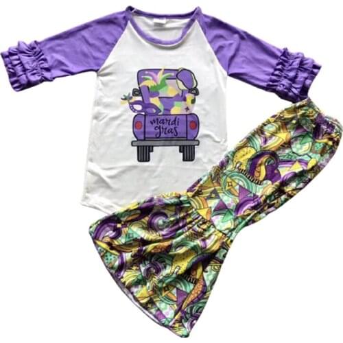 Exclusive new baby girls' and childrens wear milk silk purple long sleeve with printed trumpet Pants Set 20