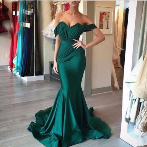 Emerald Green Off The Shoulder Mermaid Prom Dresses Long Sexy Satin Party Evening Gowns Formal Women Dress Vestido de Festa