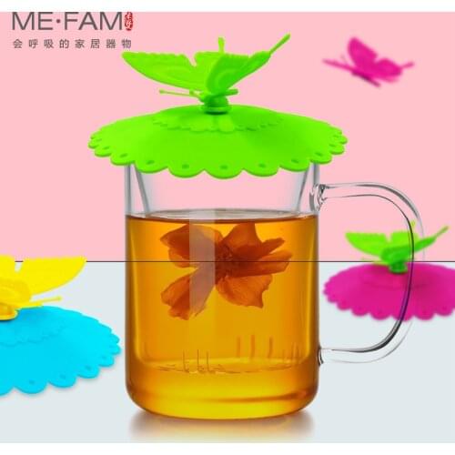 Seal Anti Dust Silicone Cute Butterfly Handle Mug Cover Lace Flowers Lid Glass Ceramic Plastic Tea Cup Cap Reusable Set of 3 Pcs