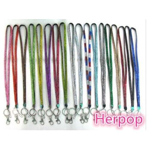 Hot Sale 50pcs Crystal Rhinestone color Mix Bling Bling Camera ID Card Lanyard kids gifts