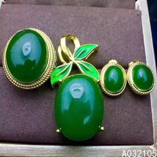 KJJEAXCMY fine jewelry 925 sterling silver inlaid Natural Jasper women classic vintage oval gem Ring Earring pendant set support