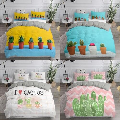 3D Plant Bedding Set Kids Girls Cactus Duvet Cover Set Sweet Quilt Cover with Pillowcase Home Textiles King Dropshipping