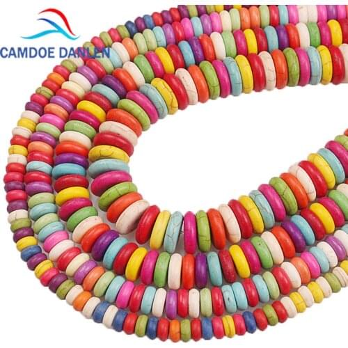 Mixed Color Flat Round Howlite Turquoise Stone Loose Beads Spacer Rondelle 3*8mm 3.2*12mm For Bracelets Necklace Jewelry Making