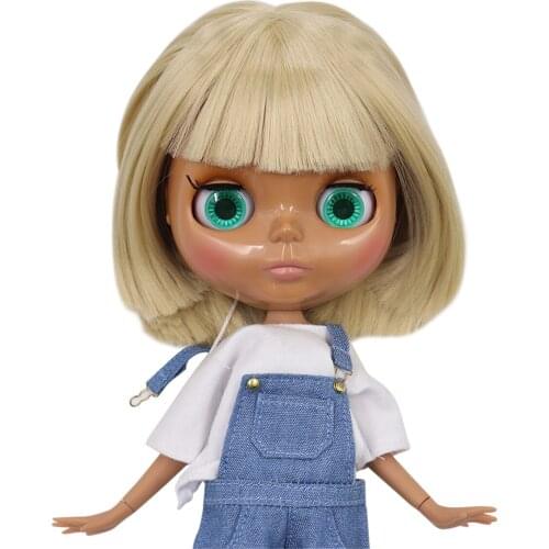 ICY DBS Blyth Doll dark skin joint body short Blonde hair shiny face 30cm 1/6 bjd toy 30cm