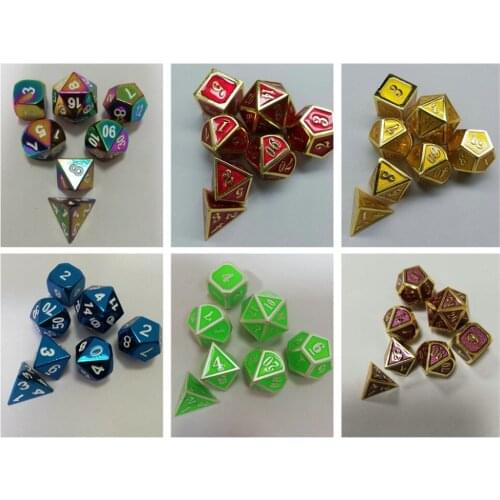 Metal Polyhedron 7 Dice Set (D4,D6,D8,D10(0-9),D10(00-90),D12,D20)Equipped with exquisite metal packing boxes