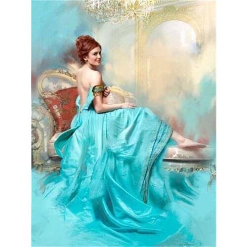 Portrait Woman Printed Water-Soluble Canvas 11CT Cross-Stitch Embroidery Kit DMC Threads Knitting Craft Handicraft Magic