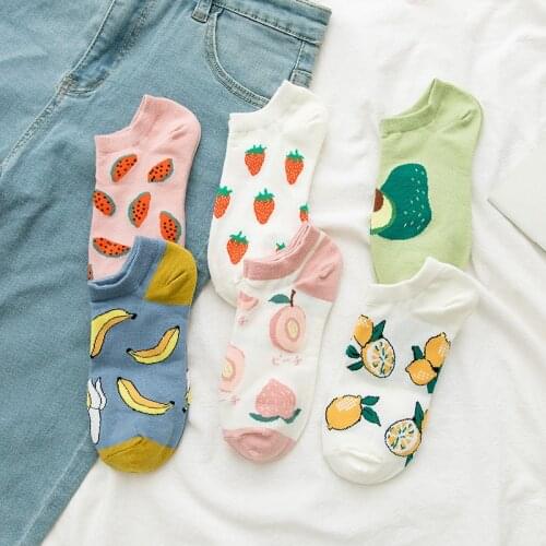 2021 Summer New Womens Socks Short Colorful Sox Cotton Socks Fruits Fashion Socks Girls Banana Lemon WaterMelon Boat Socks