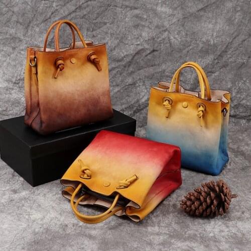 The New Chinese Wind Restoring Ancient Ways Female Bag Leather By Hand Brush Color Head Layer Cowhide Portable Package