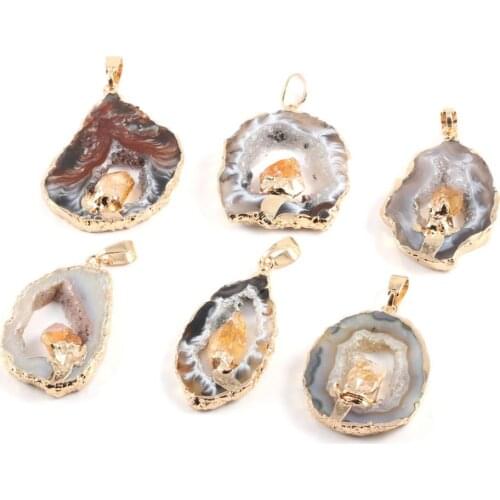 New 1pc Natural Crystal Agates Rough Stone Pendant Necklace Charms Pendant For Making Jewelry Necklace Accessories Size25x45x5mm