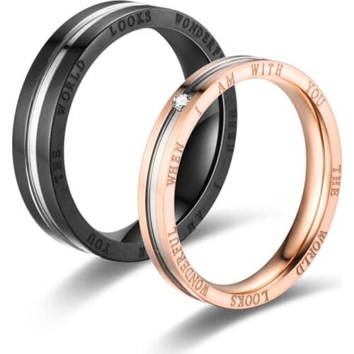 Couple Ring Stainless Steel Zircon Ring Couple Love Commitment Jewelry Engagement Wedding Accessory Valentines Day Gift