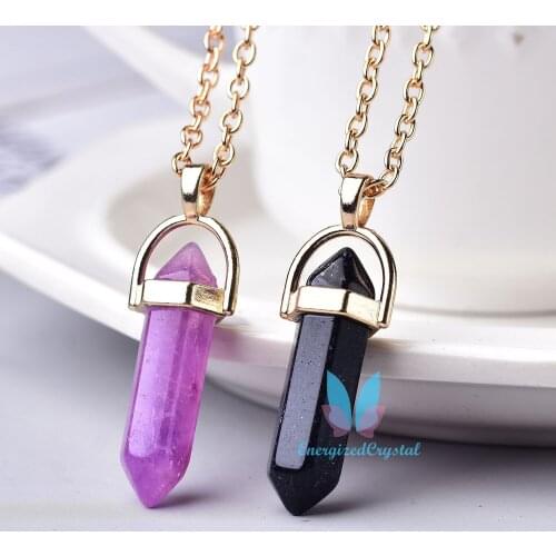 Obsidian Pendant Reiki Pendulum Healing Charka Crystal Point Amethyst Charm Pendants Hand-Polished Gift Healing Meditation Holid