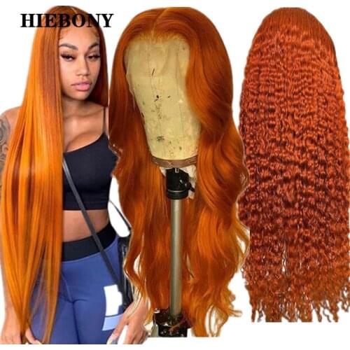 Orange Curly Lace Front Human Hair Wigs with Baby Hair 13x6 Orange Curly Lace Front Wigs Pre Plucked Hairline Bleached Knots
