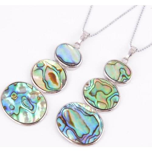 New Zealand Paua Abalone Oyster Shell Necklace Pendants 3 Oval Beads Pendulum Natural Raw for Women Jewelry Multicolor D373