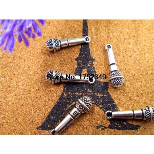 15pcs--Microphone Charms, Antique silver 3D Microphone charm Pendants 27x7mm