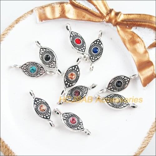 20 New Eye Charms Tibetan Silver Tone Retro Mixed Crystal Connectors 8.5x23.5mm