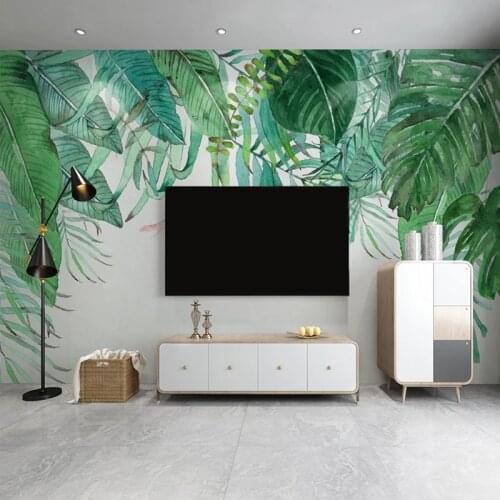 Custom Photo Hand Painted Watercolor Green Leaves Waterproof Wallpaper For Living Room Bedroom TV Background Wall Mural Painting