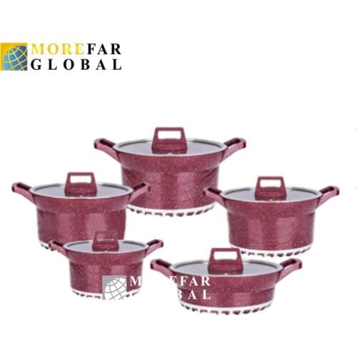 Five Pcs/ Set Hot Sale Diet Casting Aluminum Ceramic Coating Cooking Soup Pot Non Stick Cookware Set