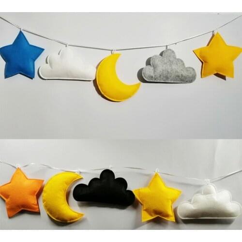 3D 5pcs/Set Nordic Baby Room Handmade Nursery Moon Cloud Star Garlands Christmas Kids Room Wall Decorations Photography Props