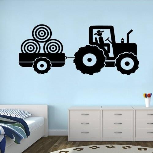 Tractor Vinyl Decal Wall Sticker For Kids Bedroom Trailer Farm Boys Room Decoration Wall Decals Monochrome 3D Poster New LA872