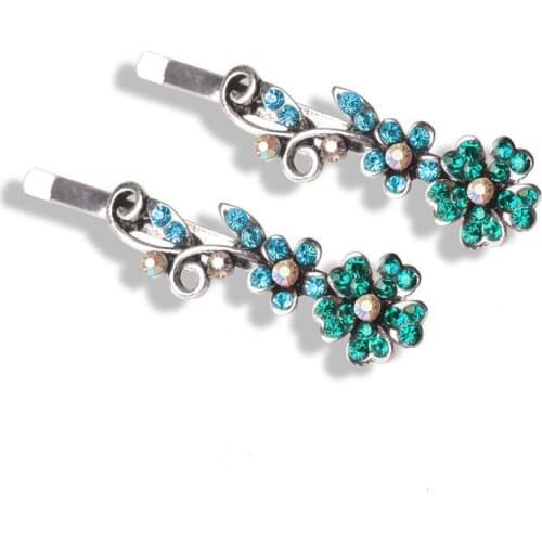 Pack of Two Vintage Rhinestone Metal Flower Hair Grips Hair Clip Women Retro Hair Headwear Hair Accessories Jewelry