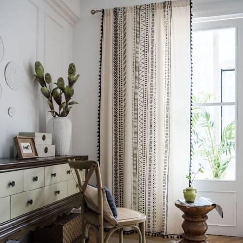 1 piece Country Style Bohemian Cotton Linen Curtains For Living Room Bedroom Windows Curtains Simple Tassel Boho Kitchen Curtain