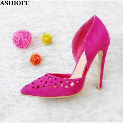 ASHIOFU Handmade Womens Stiletto Heel Pumps Two-pieces Slip-on Party Prom Dress Shoes Cut-out Plus Size Evening Fashion Shoes