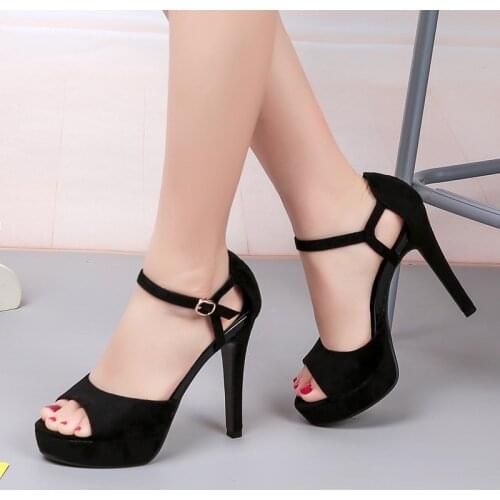 Free shipping 2019 Sandals fish mouth super high heel fashion waterproof platform sandals large size buckle suede womens shoes