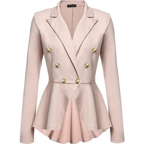 Autumn New Women Small Suit Button Double Row Metal Buckle Long Sleeved Self-cultivation Elegent Temperament Short Blazer Female