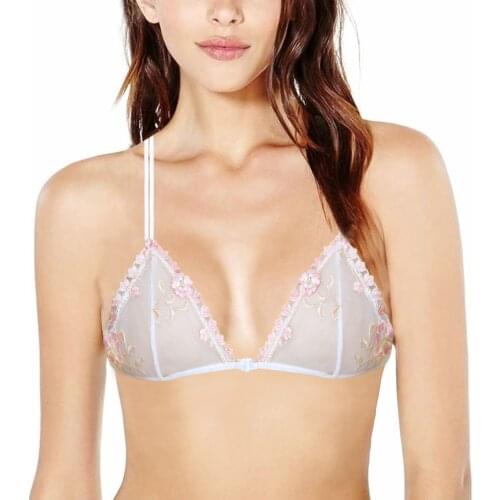 Women Thin Mesh Sexy Lingeire Lace Bralette Triangle Cup Front Closure Floral Unline Bras Embroidery Dropship