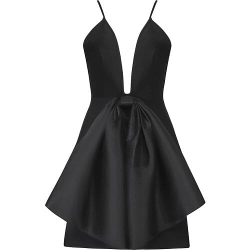 Black Spaghetti Strap Bandage Dress Sexy Deep V Neck Big Bow 2021 Womens Summer Mini Dress Celebrity Club Party Dresses