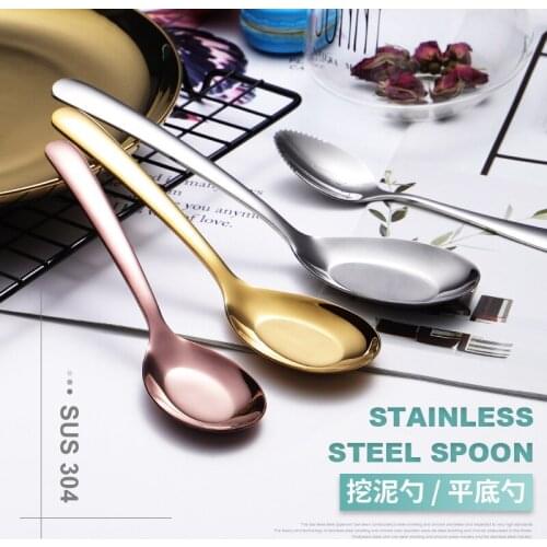 1pc Stainless Steel Spoon Round Bottom Spoon Flat Spoon Chinese Hotel Supplies Home Tableware
