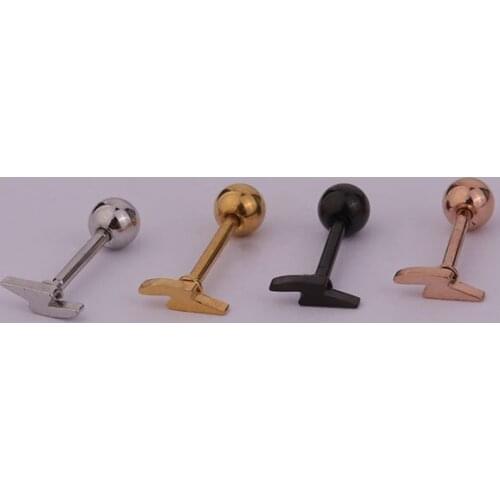 1 PCS Simple Black Gold Color Steel Cute Mini Flash Shape Stud Earring Trendy Geometric Helix Ear Cartilage Cuff Jewelry