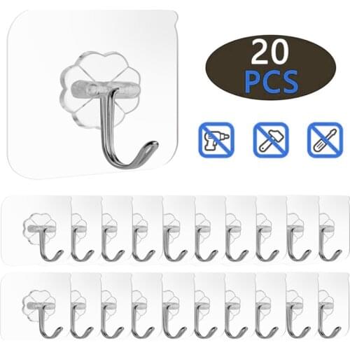 20Pcs Transparent Strong Self Adhesive Door Wall Hangers Hooks Suction Heavy Load Rack Cup Sucker for Kitchen Bathroom