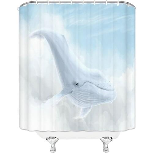 2020 Blue Dolphin Shower Curtains Bath Curtain Home Decor Waterproof Bathroom Cartoon Ocean Children Fish Seas Curtain180*180cm