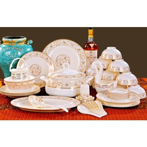 2021 Fashion Bone China Classical Utensils Set 56 Tableware Bowl Household Rice Dish Pottery Chinese Dish Dinnerware Sauce Dish