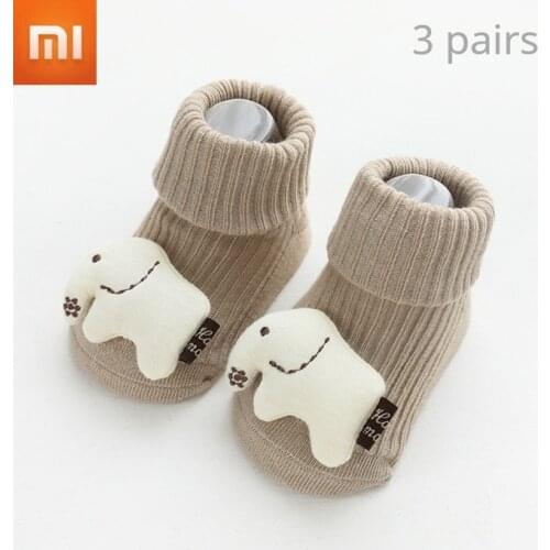 3 pair Xiaomi Cotton Baby Girls Socks Autumn Winter Soft Newborn Cartoon Animal Baby Socks Infant Boy Socks Anti Slip Floor Sock