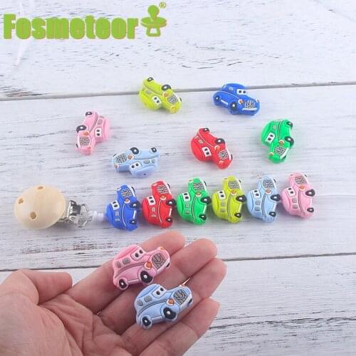 Fosmeteor 5pcs Safty Silicone Car Beads Baby Cartoon Teething BPA Free For DIY Infant Pacifier Chain Clip Nursing Bracelet Toys